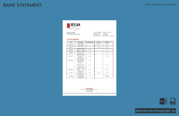 Word-Beispielvorschau für einen Kontoauszug von Sri Lanka Seylan